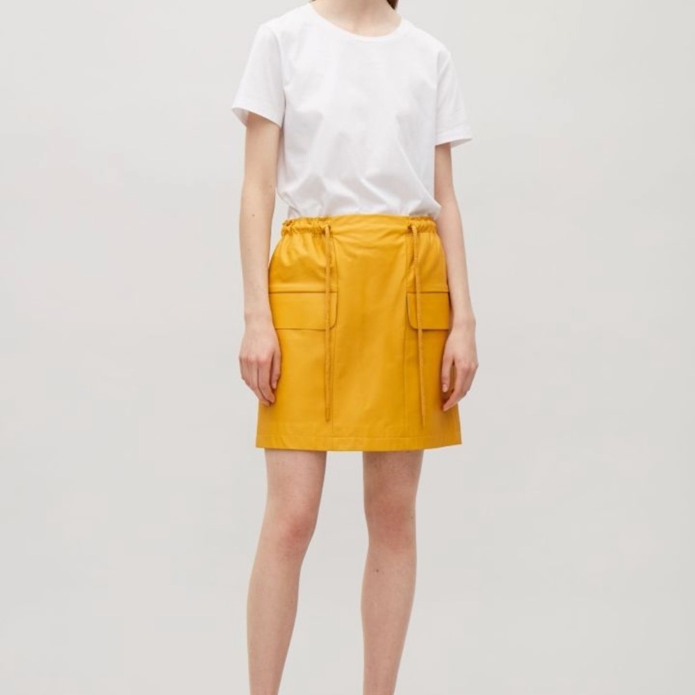 COS Yellow Leather Mini Skirt
